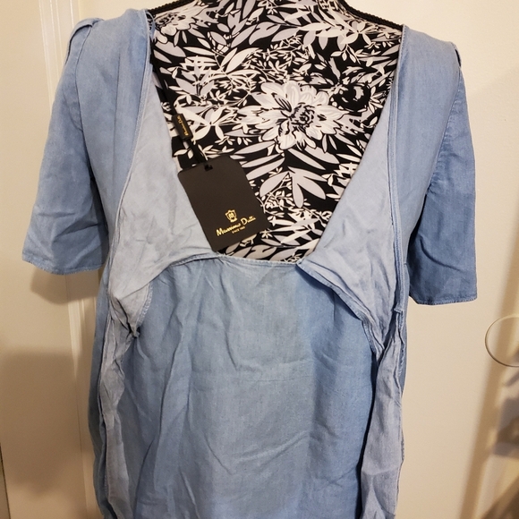 Mossimo tie to neckline chambray blouse soft denim boho blouse - Picture 2 of 8